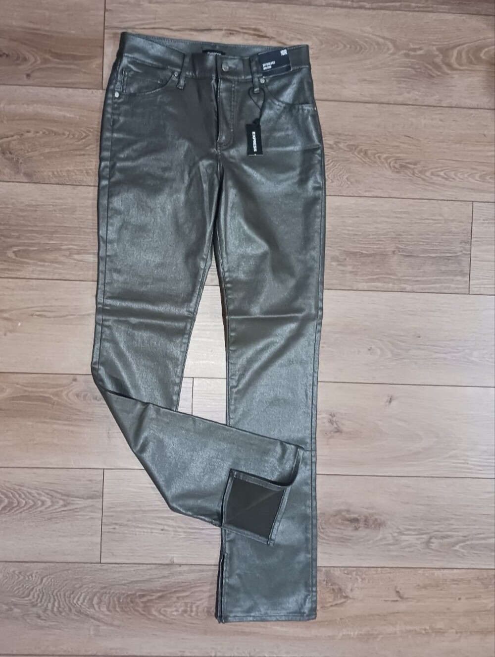 Express Skyscraper Mid Rise Metallic Coated Jeans Split Hem - Picture 3 of 10